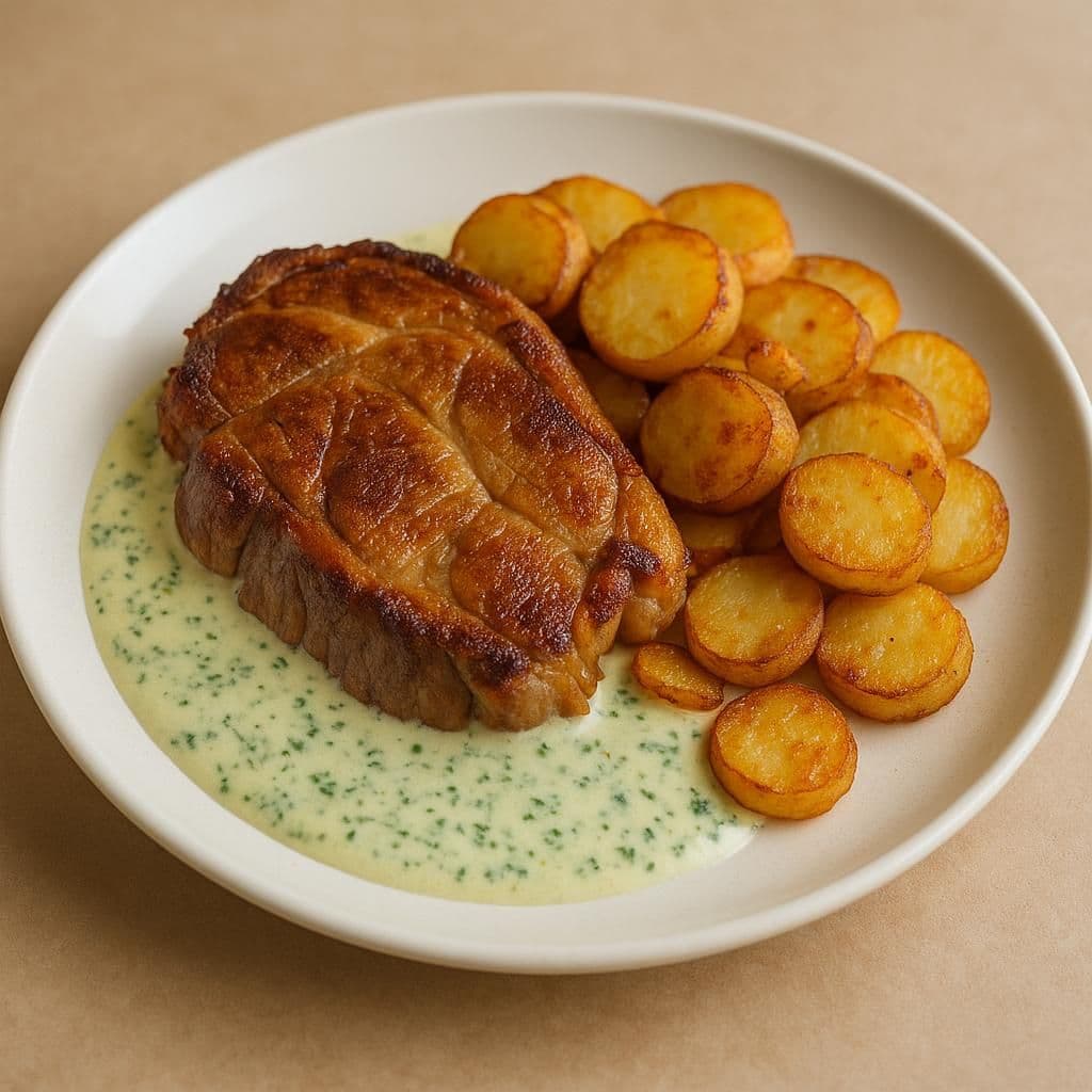 Ugnstekt fläskkarré med persiljegräddsås & stekt potatis